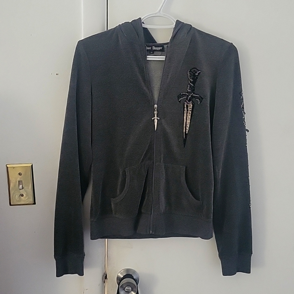 Womens silver dagger zip up hoodie